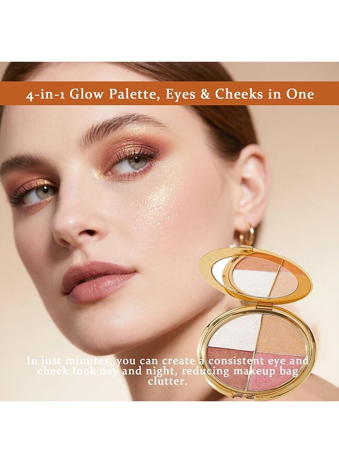 zephoco 2 in 1 Highlighting Eye and Cheek Palette,Eye & Cheek Palette - Eyeshadow And Highlighter Makeup, Makeup Palettes Contour Kit, Shimmer Glow Face Highlighter Palette For Women Face, Natural Glow Contour Powder - Image 4